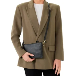 Manfield Zwarte leren schoudertas^ Schoudertassen