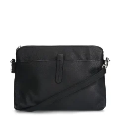 Manfield Zwarte leren schoudertas^ Schoudertassen