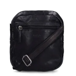 Manfield Zwarte leren schoudertas^ Schoudertassen