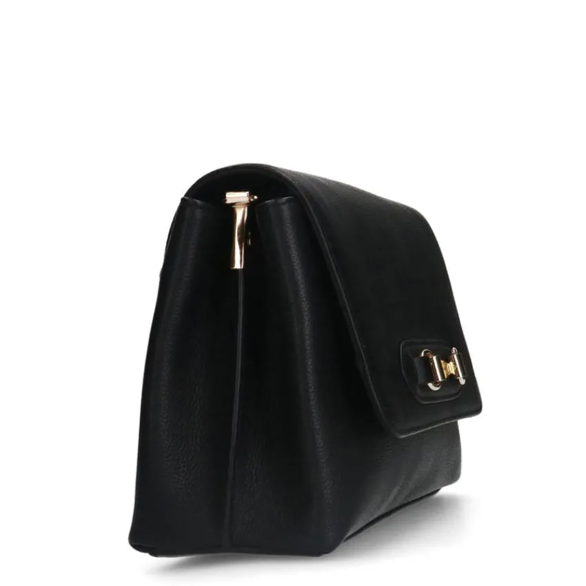 Manfield Zwarte leren schoudertas^ Handtassen