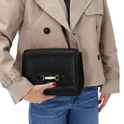 Manfield Zwarte leren schoudertas^ Handtassen