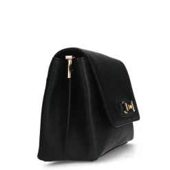 Manfield Zwarte leren schoudertas^ Handtassen