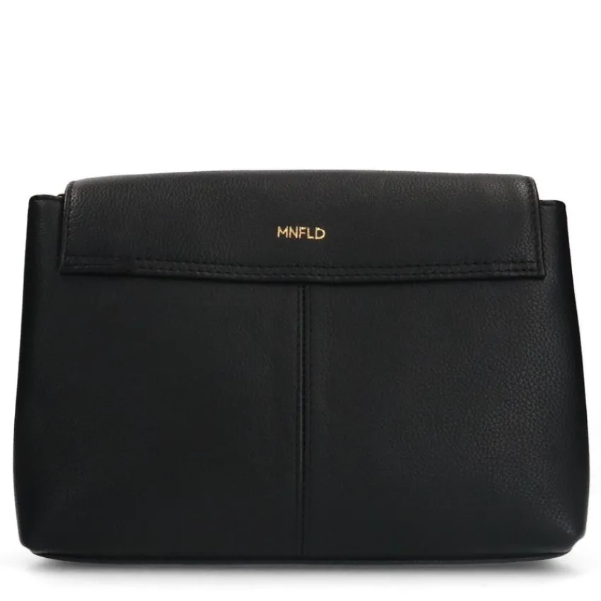 Manfield Zwarte leren schoudertas^ Handtassen