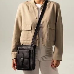 No Stress Zwarte leren schoudertas^Heren Schoudertassen|Heren Tassen