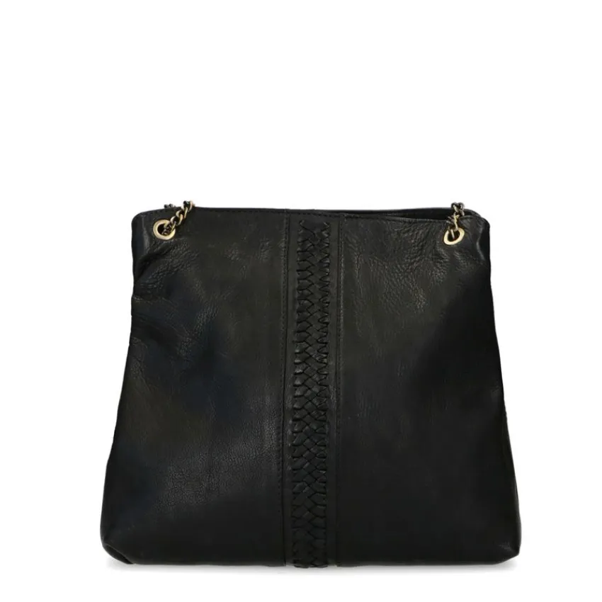 Manfield Zwarte leren schoudertas^ Schoudertassen