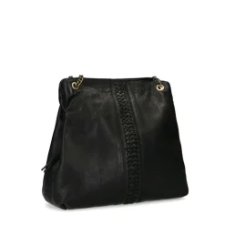 Manfield Zwarte leren schoudertas^ Schoudertassen