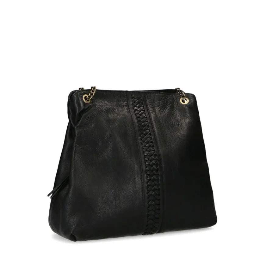 Manfield Zwarte leren schoudertas^ Schoudertassen