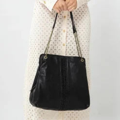 Manfield Zwarte leren schoudertas^ Schoudertassen