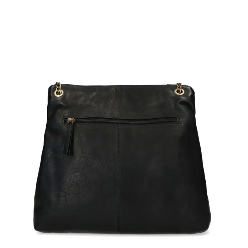 Manfield Zwarte leren schoudertas^ Schoudertassen