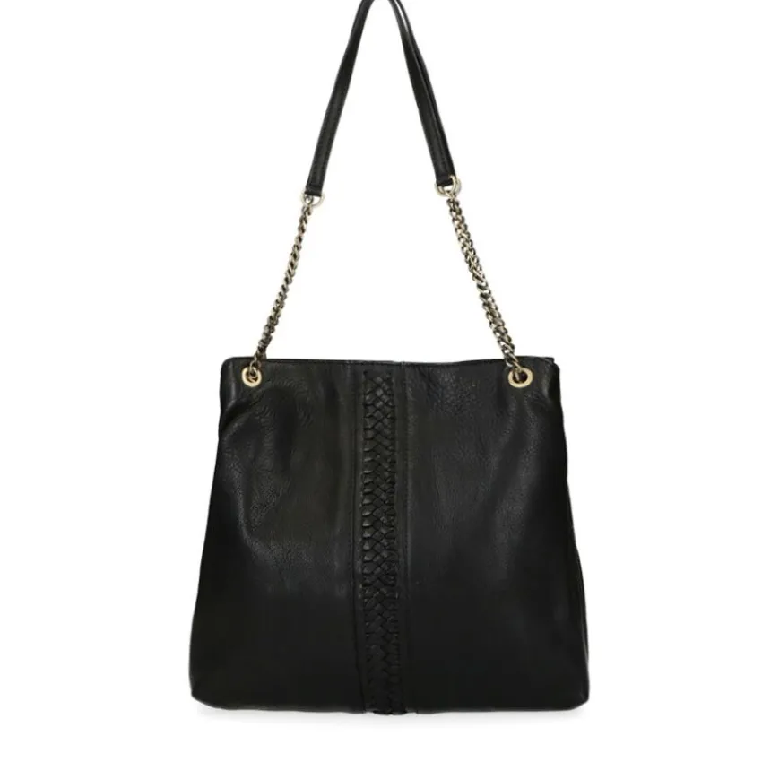 Manfield Zwarte leren schoudertas^ Schoudertassen