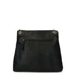 Manfield Zwarte leren schoudertas^ Schoudertassen