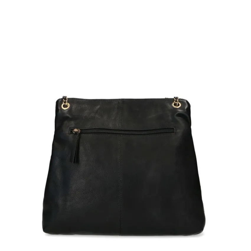 Manfield Zwarte leren schoudertas^ Schoudertassen