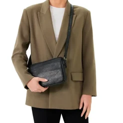 No Stress Zwarte leren schoudertas^Heren Heren Tassen|Schoudertassen