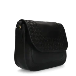 Manfield Zwarte leren schoudertas^ Schoudertassen