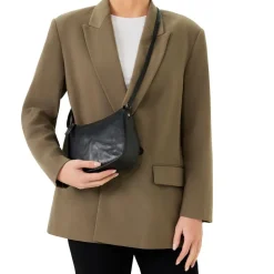 Manfield Zwarte leren schoudertas^ Schoudertassen