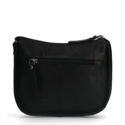 Manfield Zwarte leren schoudertas^ Schoudertassen