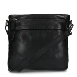 Manfield Zwarte leren schoudertas^ Schoudertassen