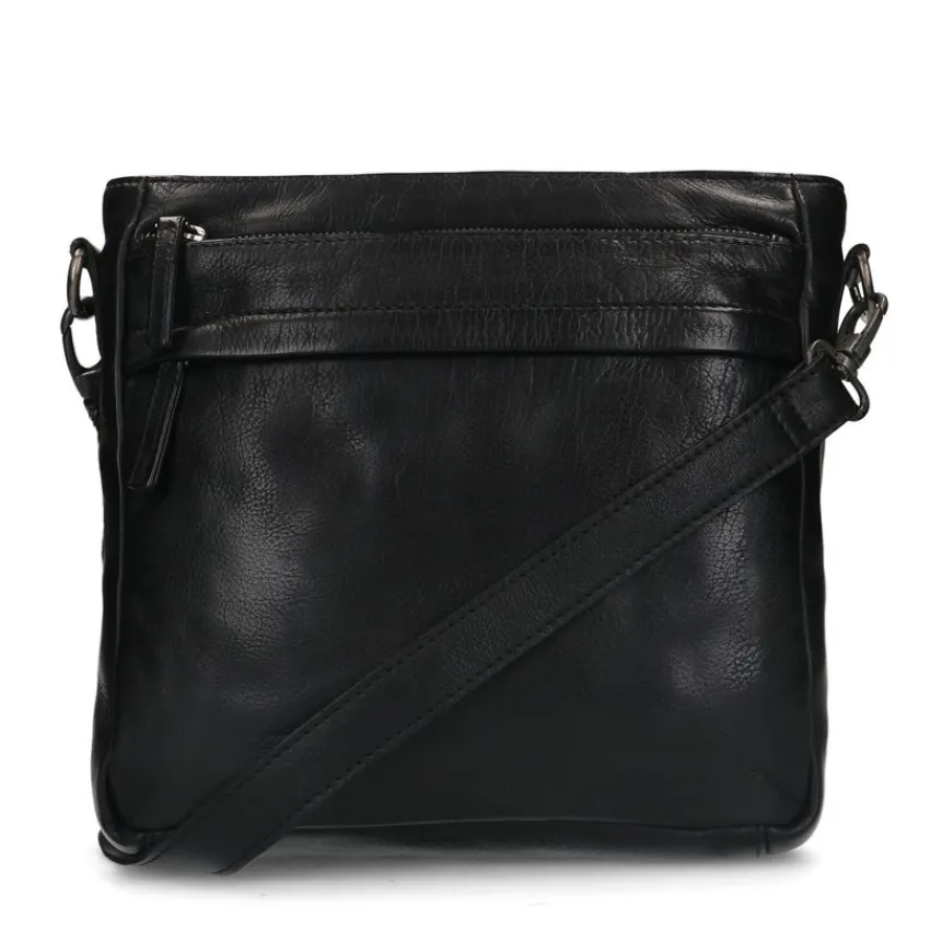 Manfield Zwarte leren schoudertas^ Schoudertassen