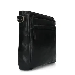 Manfield Zwarte leren schoudertas^ Schoudertassen