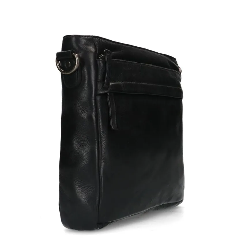Manfield Zwarte leren schoudertas^ Schoudertassen