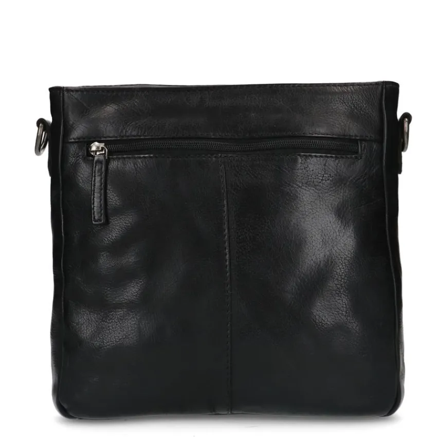 Manfield Zwarte leren schoudertas^ Schoudertassen