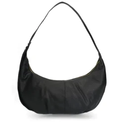 Manfield Zwarte leren schoudertas^ Schoudertassen