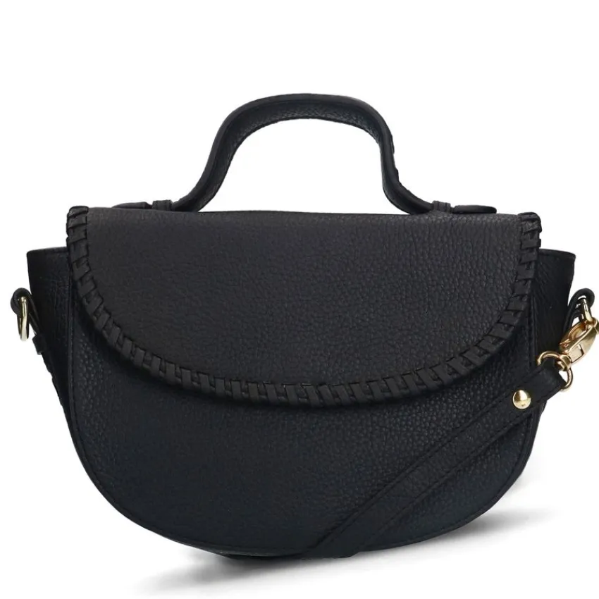 Manfield Zwarte leren schoudertas^ Schoudertassen