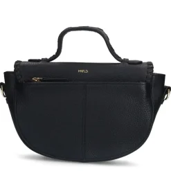 Manfield Zwarte leren schoudertas^ Schoudertassen