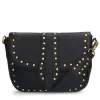 Manfield Zwarte leren schoudertas met gouden studs^ Schoudertassen