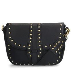 Manfield Zwarte leren schoudertas met gouden studs^ Schoudertassen