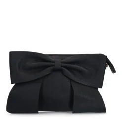 Manfield Zwarte leren schoudertas met strik^ Schoudertassen