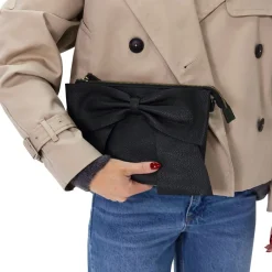 Manfield Zwarte leren schoudertas met strik^ Schoudertassen