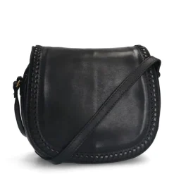 Manfield Zwarte leren schoudertas met gevlochten details^ Schoudertassen