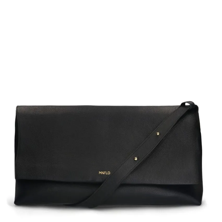 Manfield Zwarte leren schoudertas met flap^ Schoudertassen