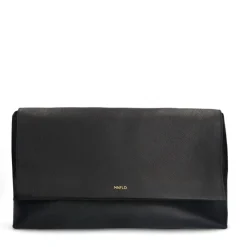 Manfield Zwarte leren schoudertas met flap^ Schoudertassen