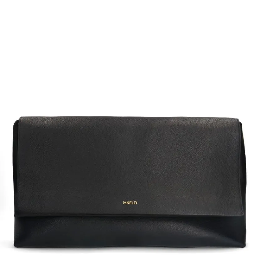 Manfield Zwarte leren schoudertas met flap^ Schoudertassen