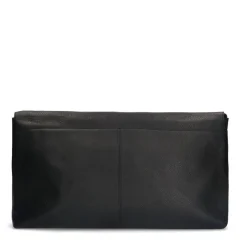 Manfield Zwarte leren schoudertas met flap^ Schoudertassen