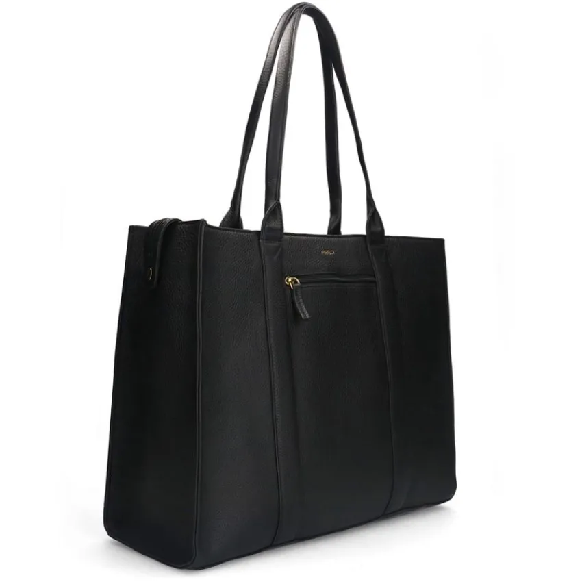 Manfield Zwarte leren shopper^ Shoppers