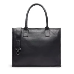 Manfield Zwarte leren shopper^ Shoppers