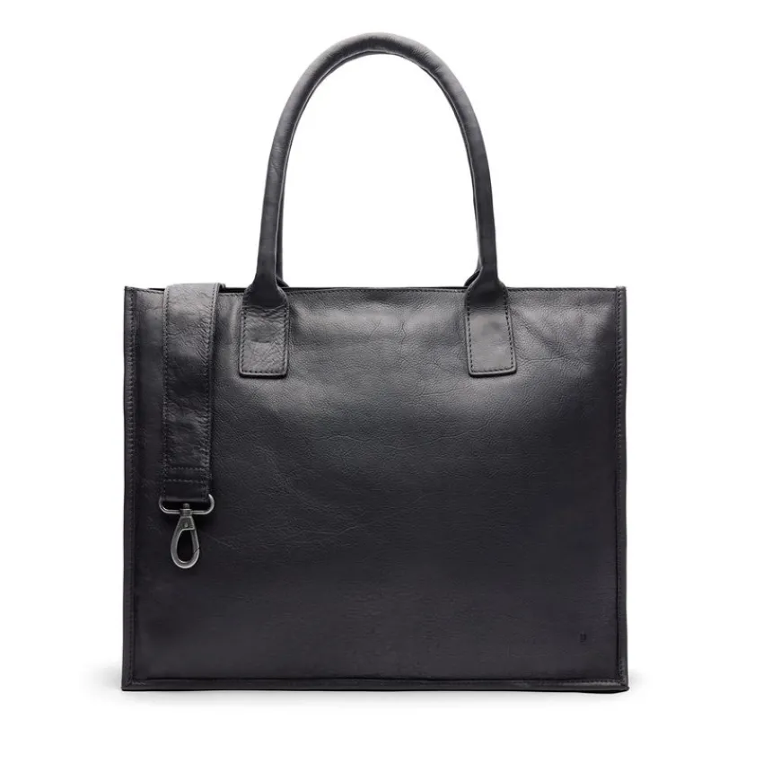 Manfield Zwarte leren shopper^ Shoppers