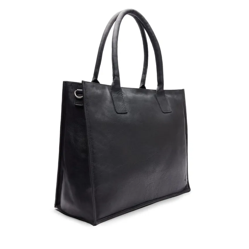 Manfield Zwarte leren shopper^ Shoppers