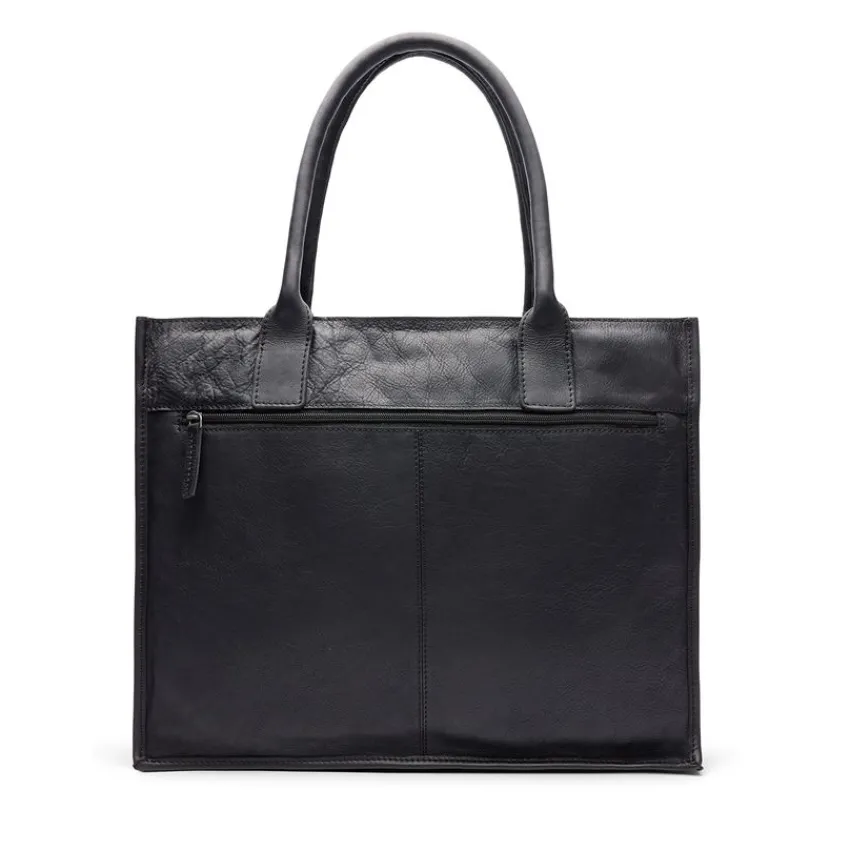 Manfield Zwarte leren shopper^ Shoppers