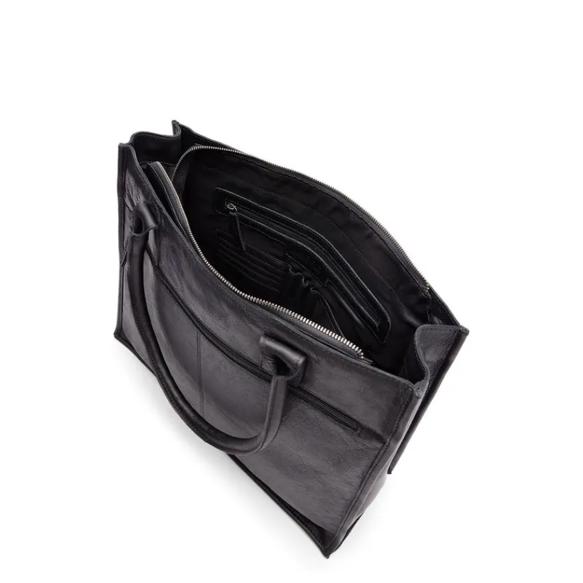 Manfield Zwarte leren shopper^ Shoppers