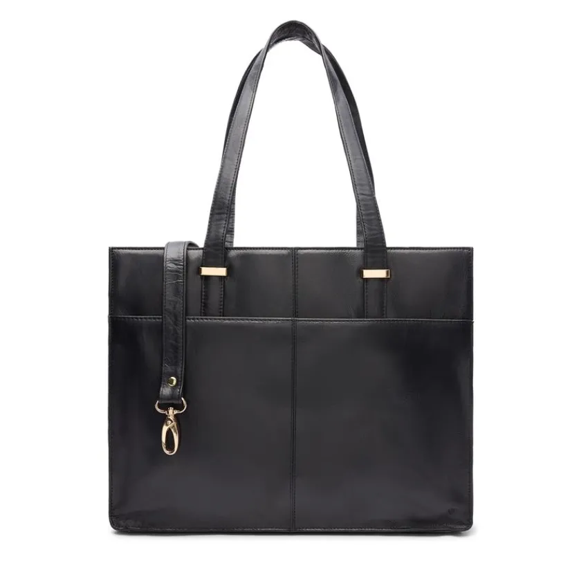 Manfield Zwarte leren shopper^ Shoppers