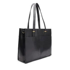 Manfield Zwarte leren shopper^ Shoppers