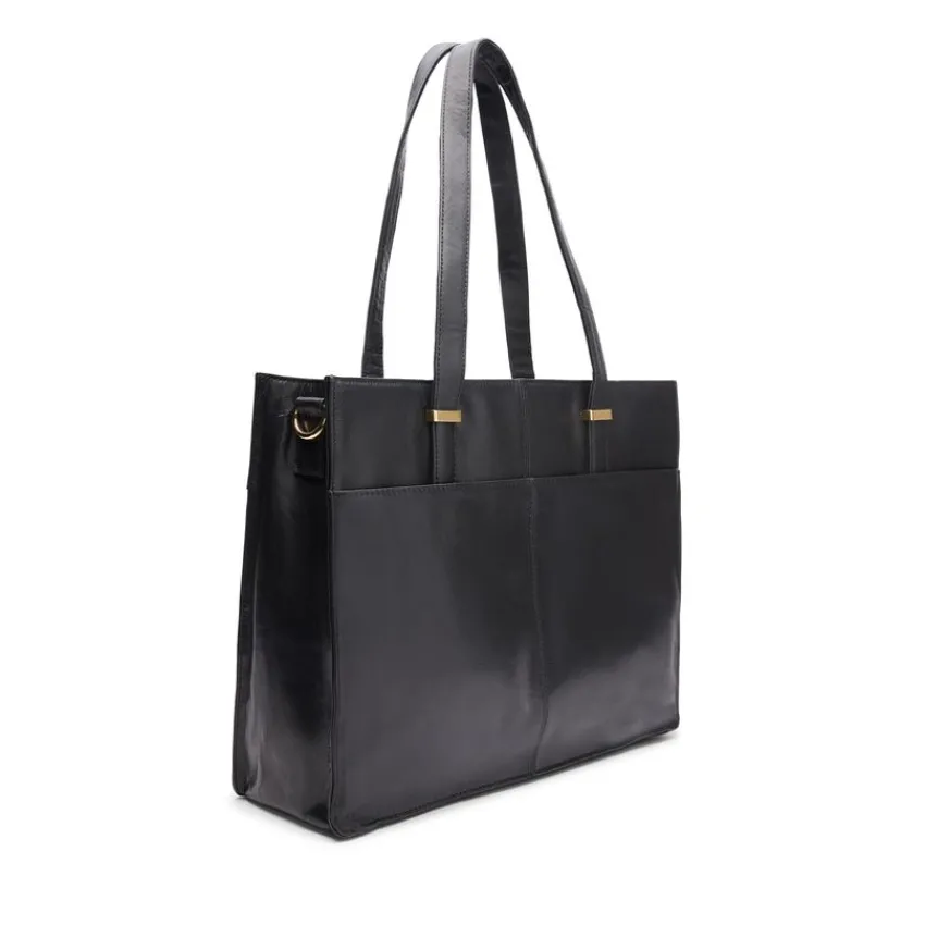 Manfield Zwarte leren shopper^ Shoppers