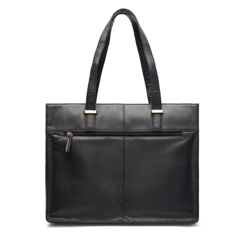 Manfield Zwarte leren shopper^ Shoppers