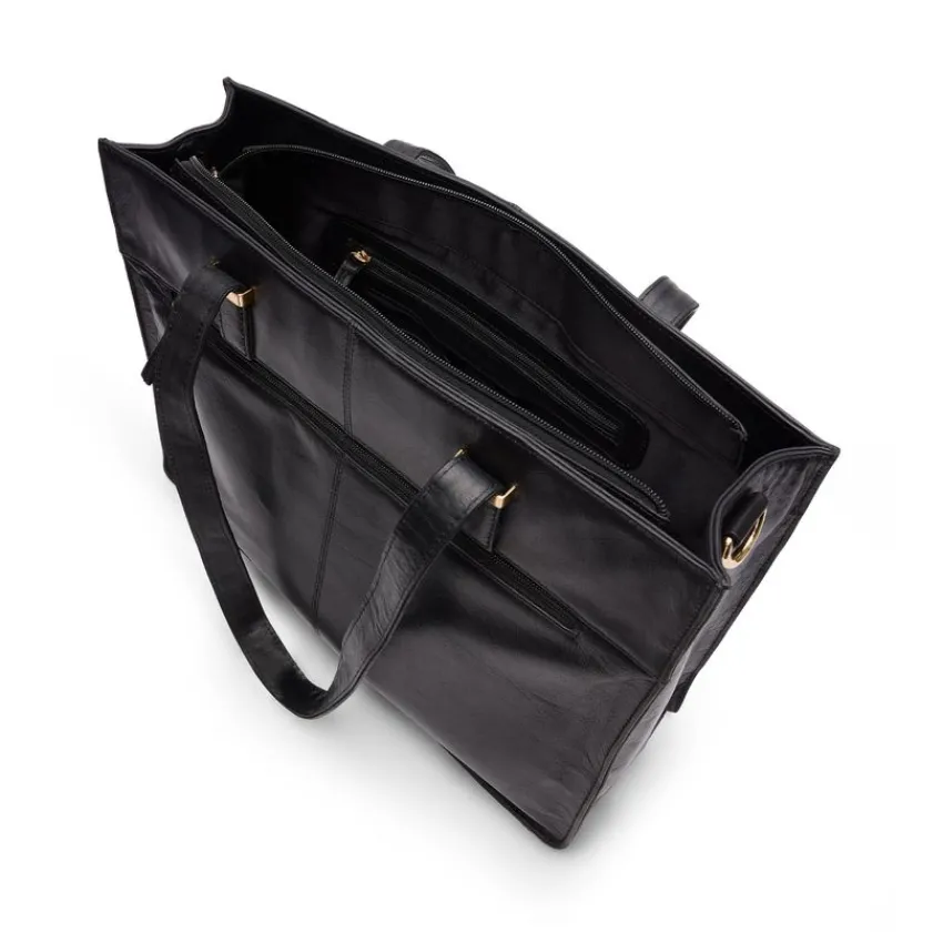 Manfield Zwarte leren shopper^ Shoppers