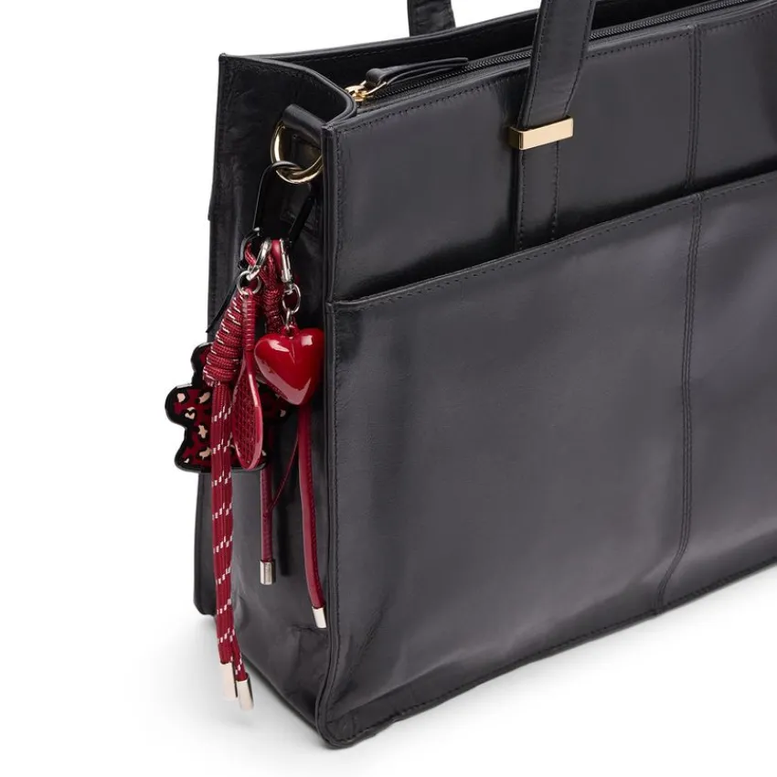 Manfield Zwarte leren shopper^ Shoppers