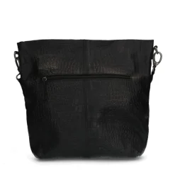 Manfield Zwarte leren shopper met crocoprint^ Handtassen